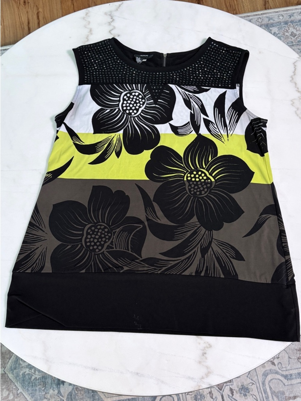 Alfani Embellished Tunic XL Black Floral Sequin Top Sleeveless Party Blouse - Picture 5 of 6